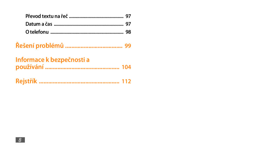 Samsung GT-I5800DKAXEZ, GT-I5800DKAIRD manual 104, Rejstřík 112 