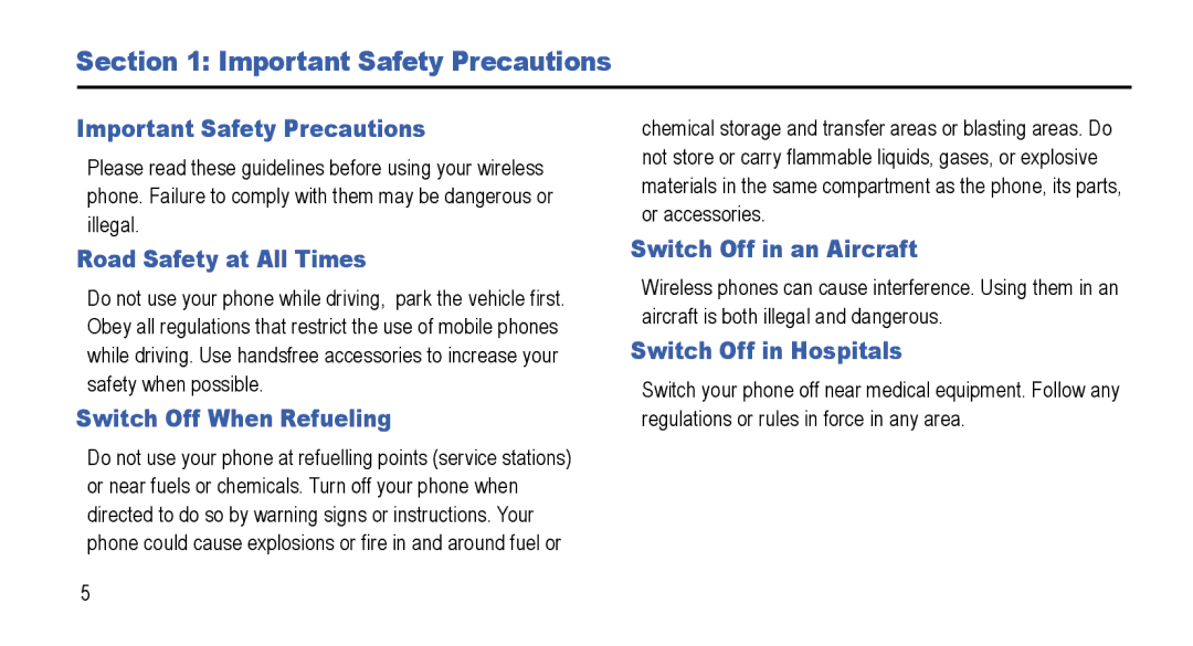 Samsung GT-I5800L Series user manual Important Safety Precautions 