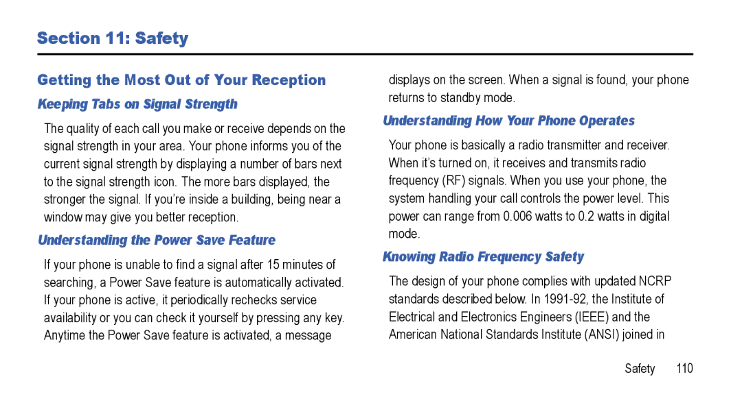 Samsung GT-I5800L Series user manual Safety, Getting the Most Out of Your Reception 