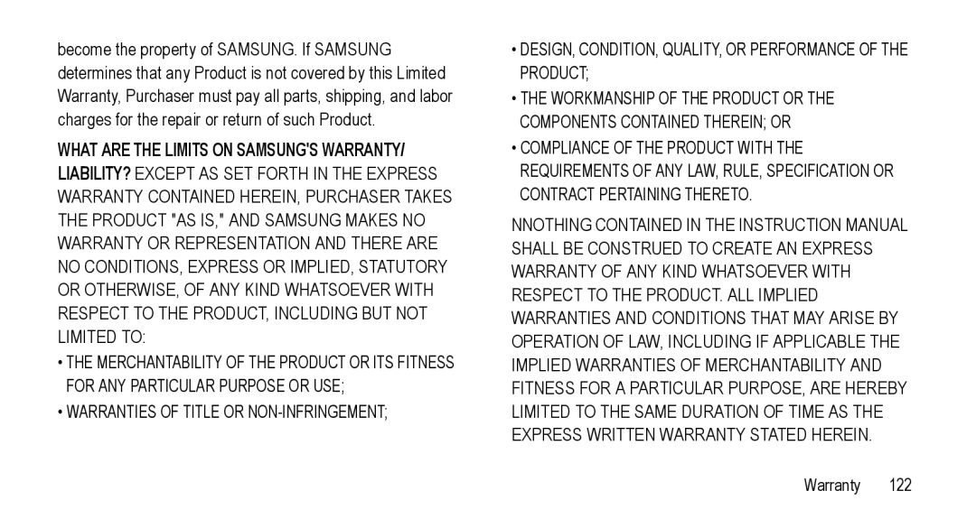 Samsung GT-I5800L Series user manual Warranty 