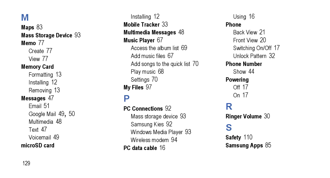 Samsung GT-I5800L Series Maps Mass Storage Device Memo, Memory Card, Messages, MicroSD card, Phone Number, Powering 