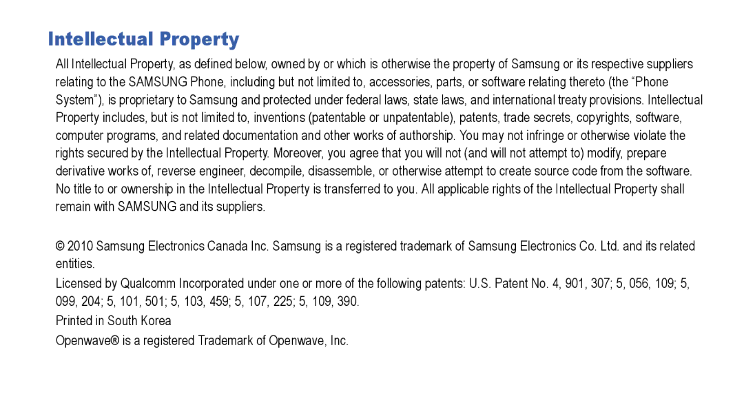 Samsung GT-I5800L Series user manual Intellectual Property 