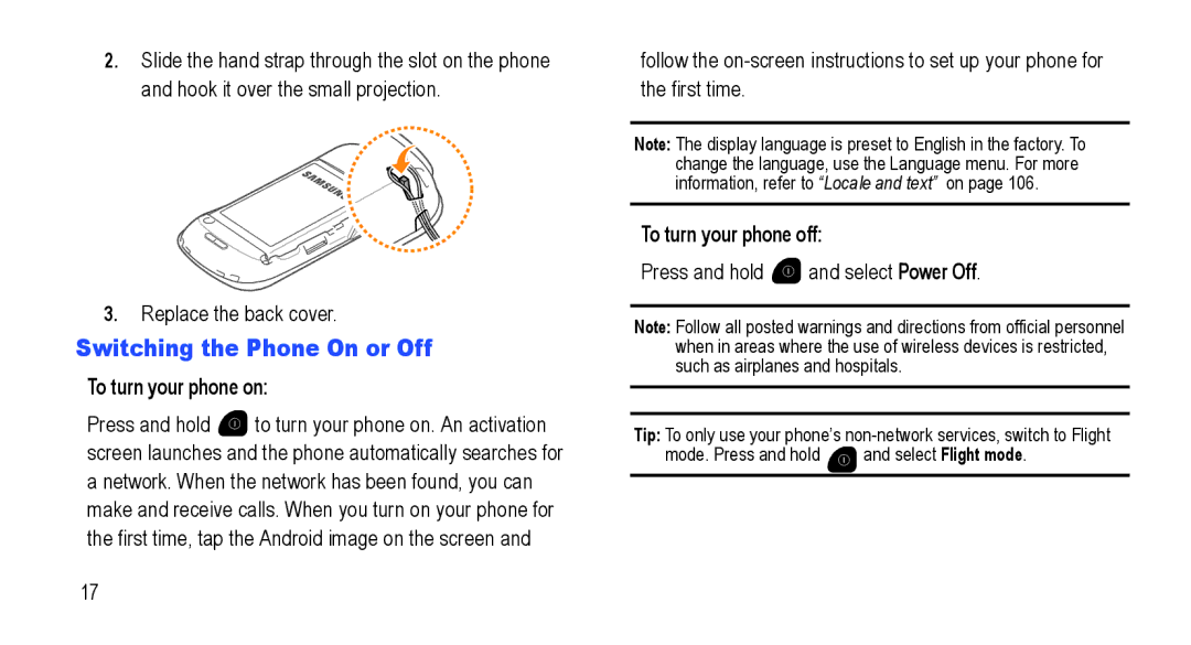 Samsung GT-I5800L Series user manual Switching the Phone On or Off, To turn your phone on, To turn your phone off 