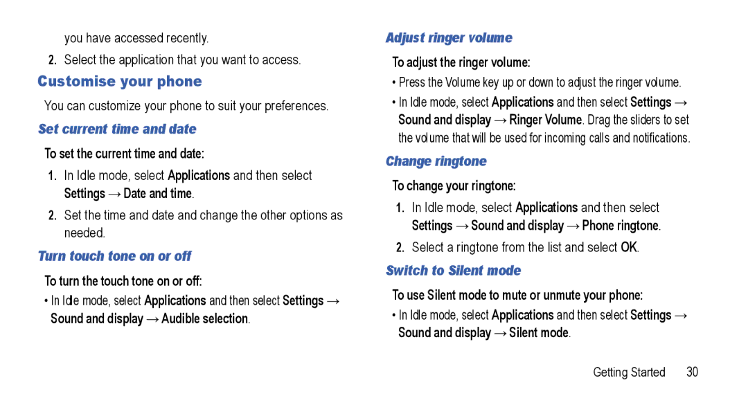 Samsung GT-I5800L Series user manual Customise your phone 