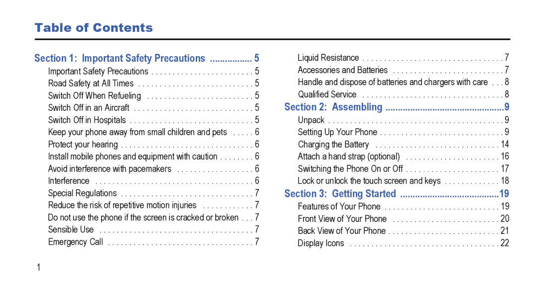 Samsung GT-I5800L Series user manual Table of Contents 