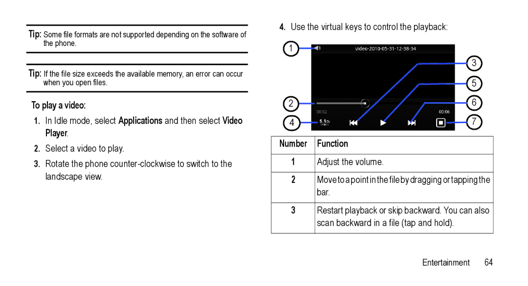 Samsung GT-I5800L Series user manual To play a video, Number 