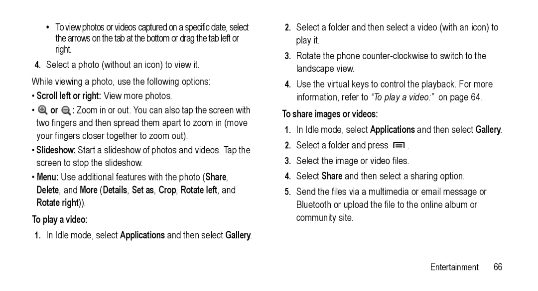 Samsung GT-I5800L Series user manual Scroll left or right View more photos, To share images or videos 