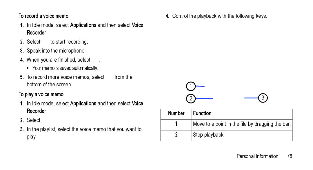 Samsung GT-I5800L Series user manual To record a voice memo, To play a voice memo 