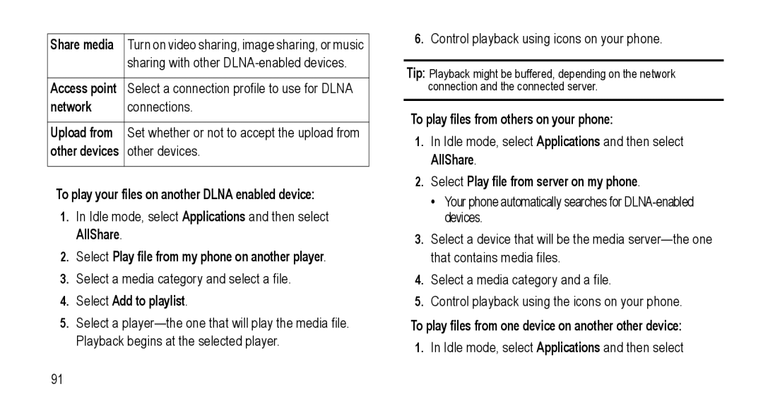 Samsung GT-I5800L Series user manual Share media, Network, Upload from, To play your files on another Dlna enabled device 