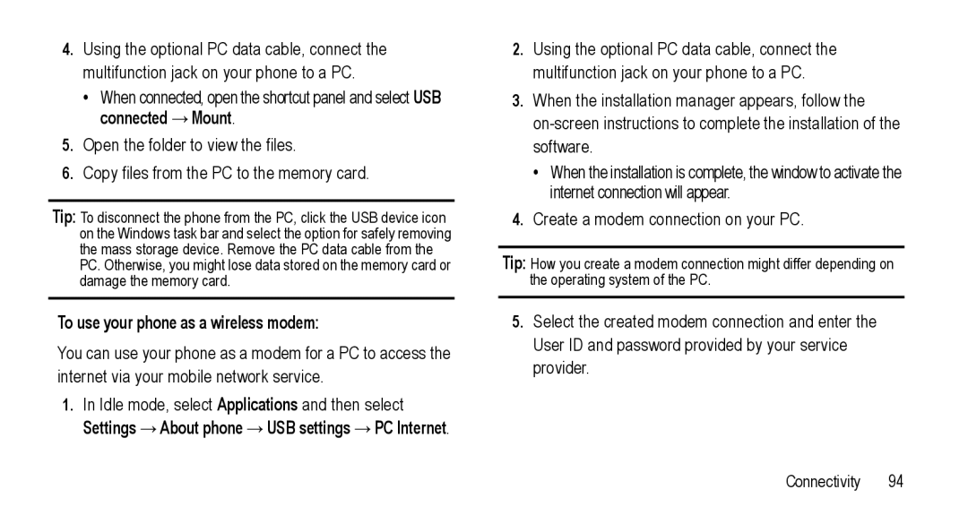 Samsung GT-I5800L Series user manual To use your phone as a wireless modem 