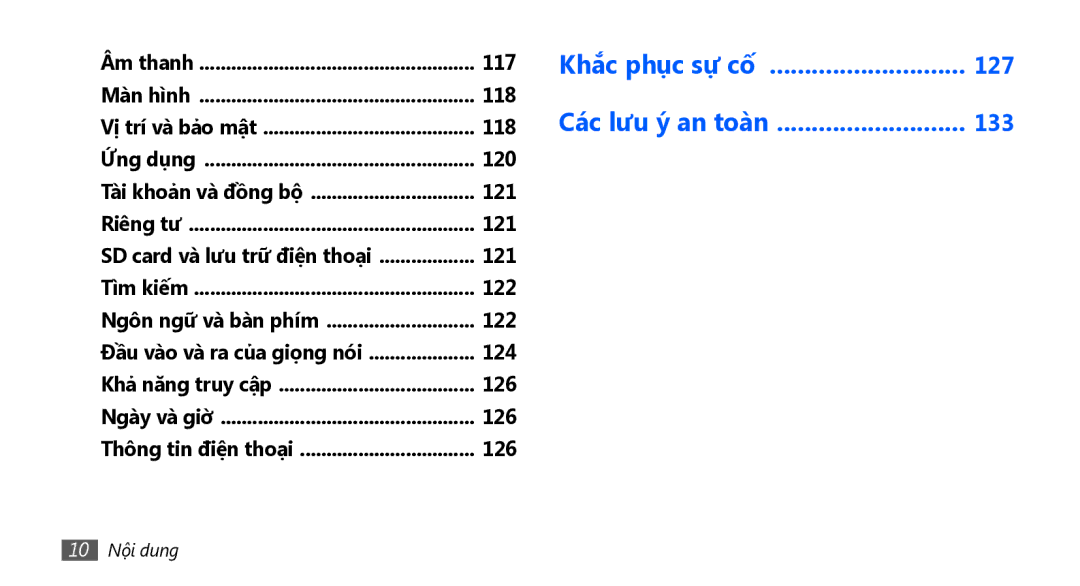 Samsung GT-I5801DKAXEV manual Âm thanh, Màn hì̀nh, Vị trí và bả̉o mật, Ứng dụng, Tài khoả̉n và đồng bộ, Riêng tư, Tì̀m kiếm 