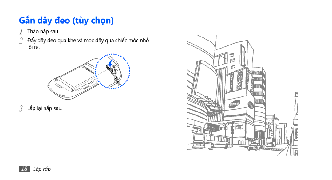 Samsung GT-I5801DKAXEV, GT-I5801PWAXEV, GT-I5801PWAXXV, GT-I5801DKAXXV manual Gắn dây đeo tùy chọn, 18 Lắp ráp 