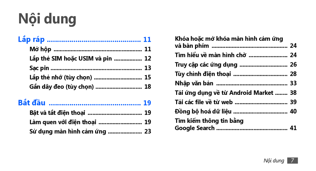 Samsung GT-I5801DKAXXV, GT-I5801PWAXEV, GT-I5801PWAXXV, GT-I5801DKAXEV manual Nội dung, Google Search 