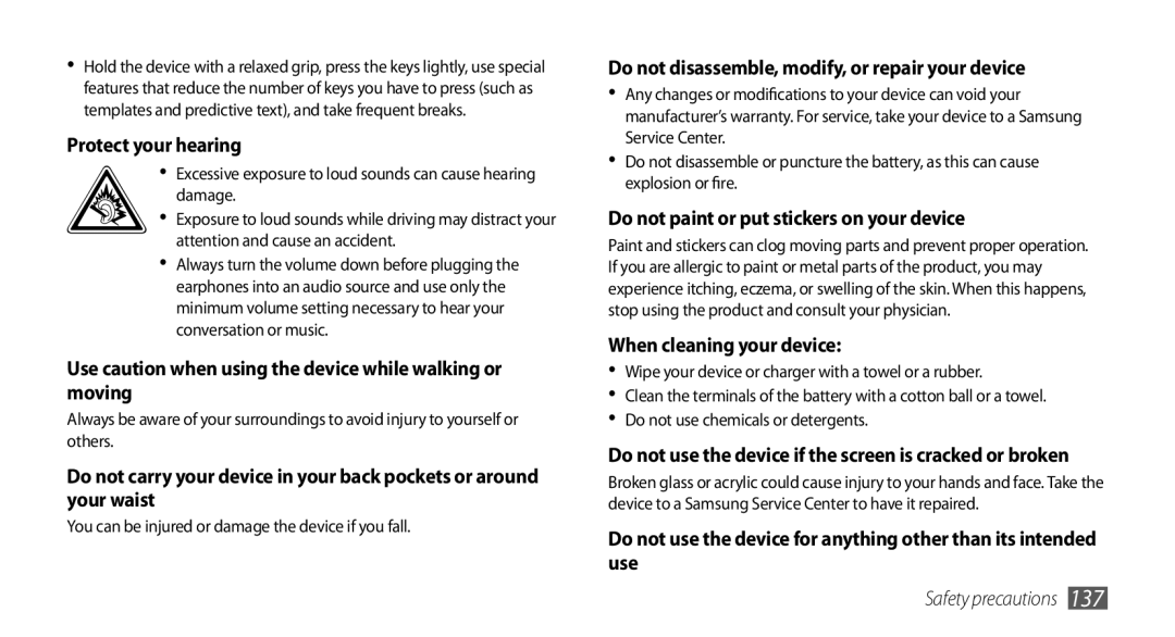 Samsung GT-I5801PWAXXV, GT-I5801PWAXEV, GT-I5801DKAXEV manual Use caution when using the device while walking or moving 