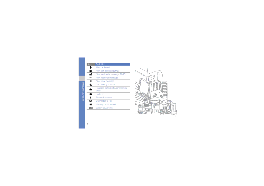 Samsung GT-I6410HKAATL, GT-I6410FIAVD2, GT-I6410ZWAVD2, GT-I6410HKAVD2 manual Introducing your device Icon Definition 