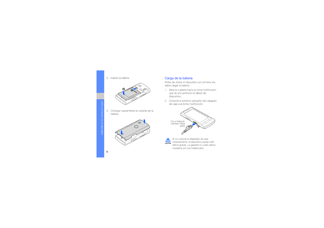 Samsung GT-I6410ZKAATL, GT-I6410ZWAATL, GT-I6410HKAATL, GT-I6410BOAATL manual Carga de la batería 