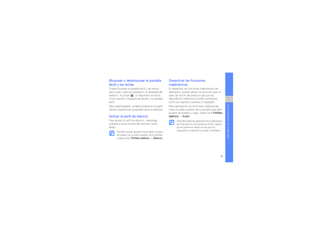 Samsung GT-I6410HKAATL manual Bloquear o desbloquear la pantalla táctil y las teclas, Activar el perfil de silencio 