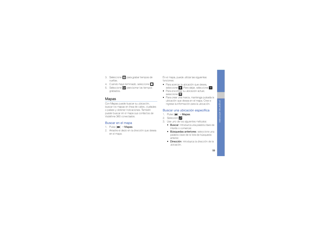 Samsung GT-I6410HKAATL, GT-I6410ZWAATL, GT-I6410ZKAATL manual Mapas, Buscar en el mapa, Buscar una ubicación específica 