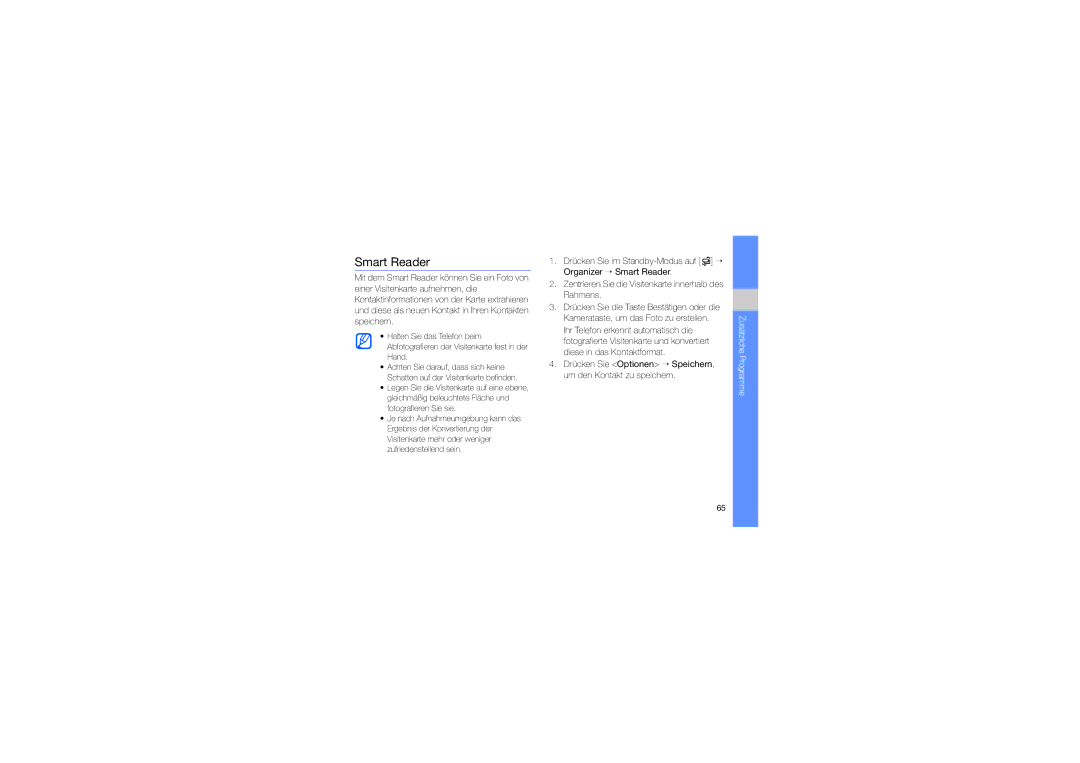 Samsung GT-I7110OAEDBT, GT-I7110HKNDBT, GT-I7110OAADTM, GT-I7110HKCDBT, GT-I7110OAFDBT, GT-I7110OANDTM manual Smart Reader 