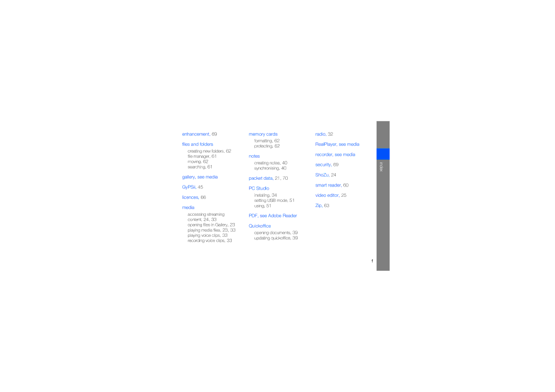 Samsung GT-I7110OAFDBT, GT-I7110HKNDBT, GT-I7110OAADTM, GT-I7110HKCDBT, GT-I7110OANDTM, GT-I7110HKADBT, GT-I7110OAEDBT Index 