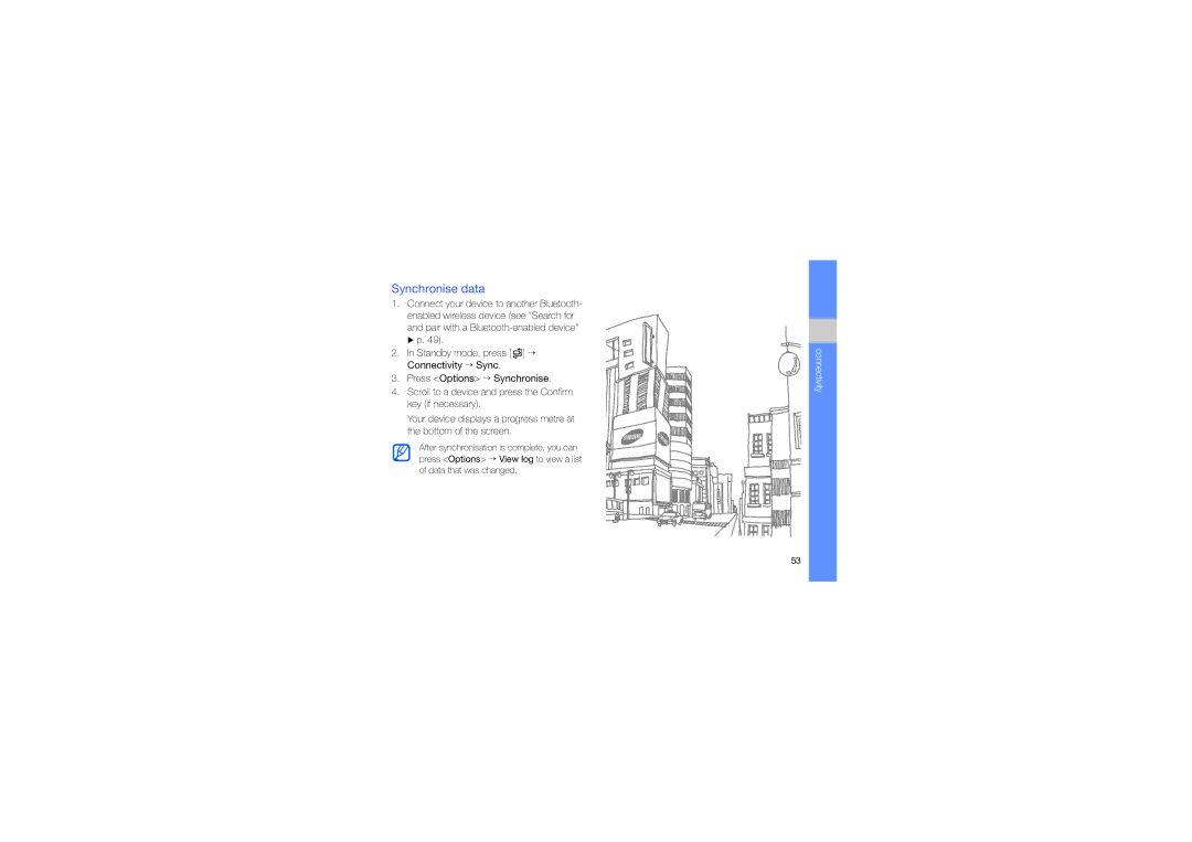 Samsung GT-I7110OAASKZ, GT-I7110HKNSER, GT-I7110OAASER, GT-I7110OANSER, GT-I7110MSNSER, GT-I7110HKASER manual Synchronise data 