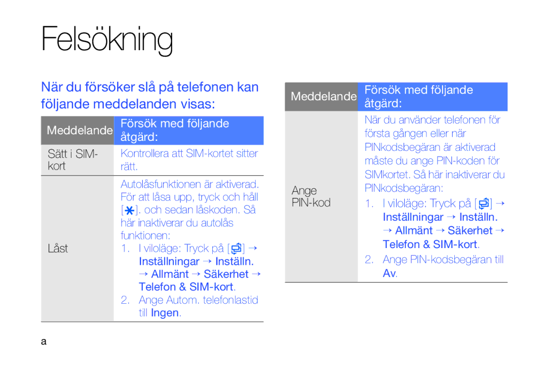 Samsung GT-I7110OAAXEE manual Kort rätt, Ange PIN-kod 