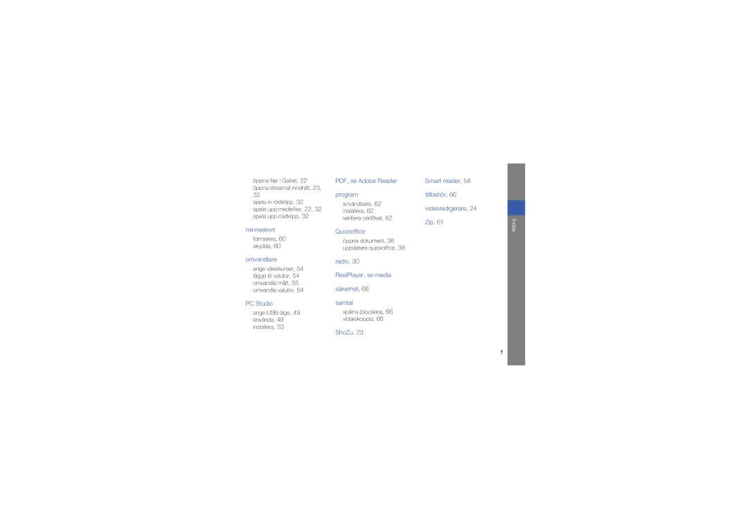 Samsung GT-I7110OAAXEE manual Index 