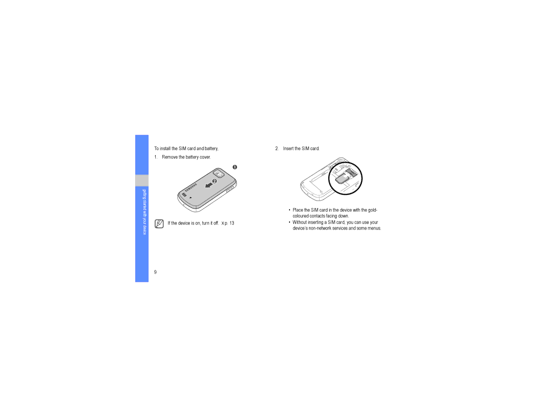 Samsung GT-I7500L user manual Getting started with your device 