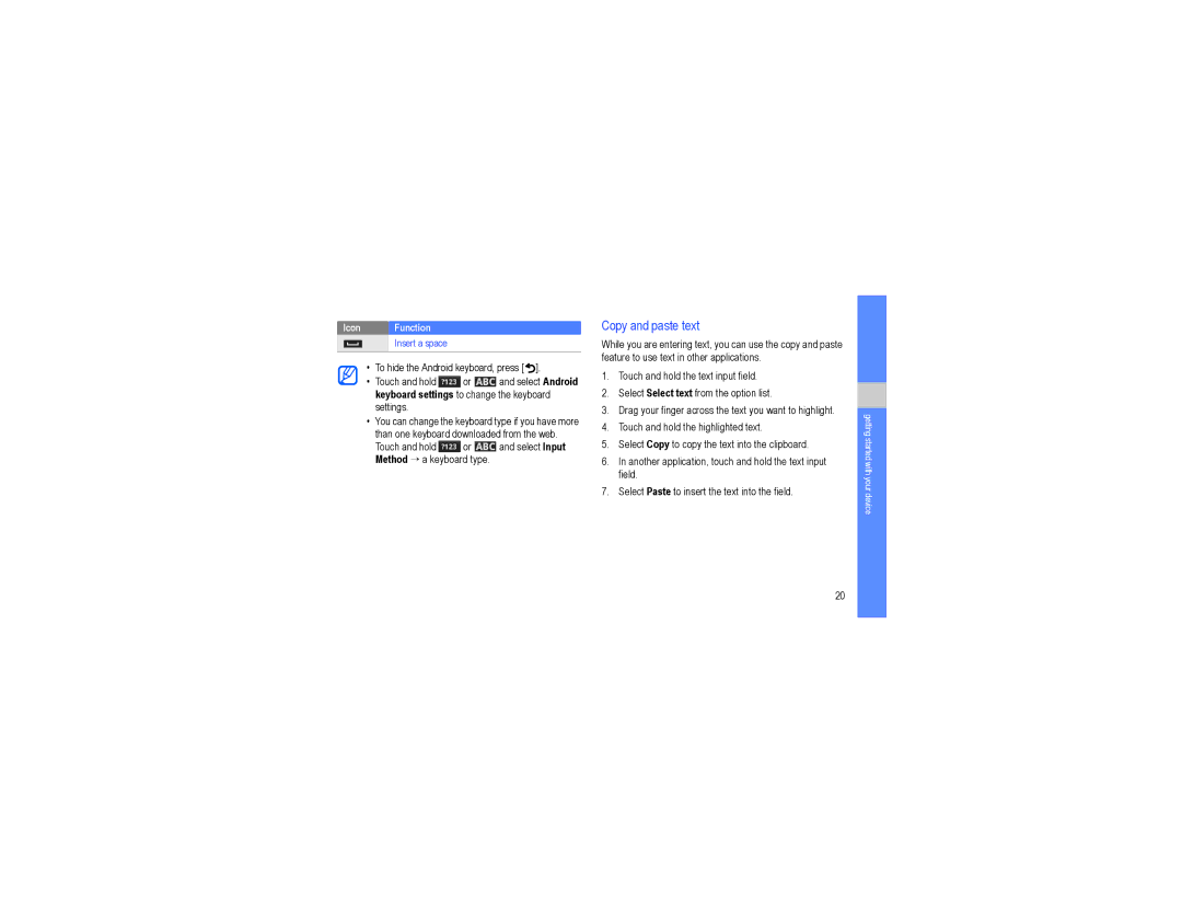 Samsung GT-I7500L user manual Copy and paste text 