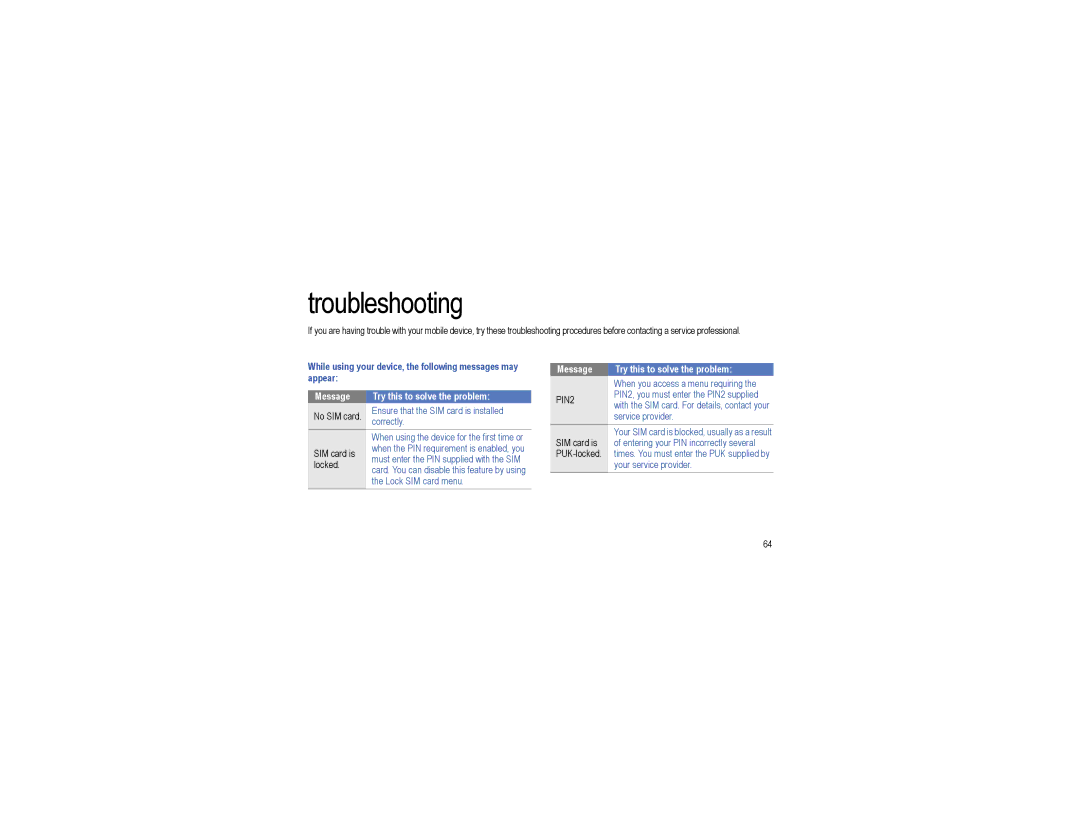 Samsung GT-I7500L user manual Troubleshooting 