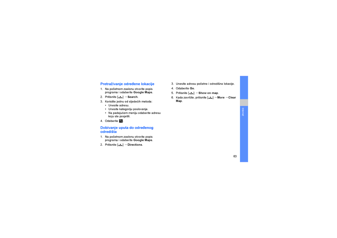 Samsung GT-I7500OKATWO, GT-I7500OKABOG manual Pretraživanje određene lokacije, Dobivanje uputa do određenog odredišta, Map 