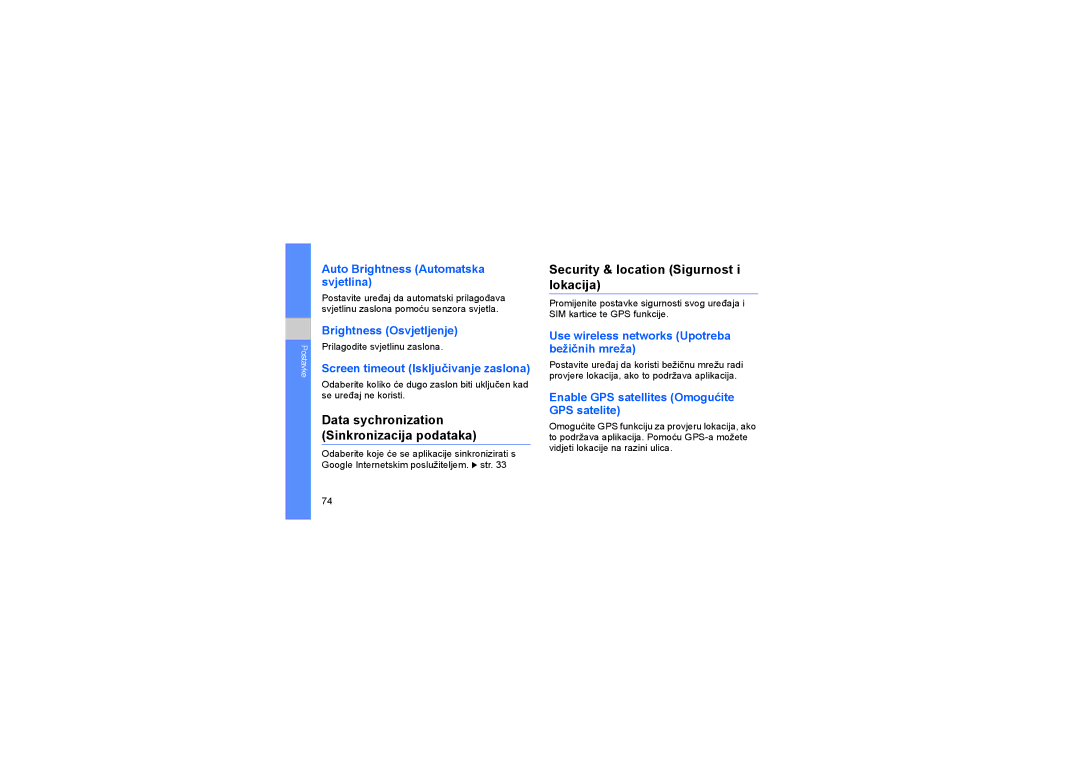 Samsung GT-I7500OKABOG manual Data sychronization Sinkronizacija podataka, Security & location Sigurnost i lokacija 