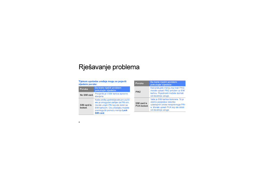 Samsung GT-I7500DKAVIP, GT-I7500OKABOG, GT-I7500OKATWO, GT-I7500OKAVIP manual Rješavanje problema 