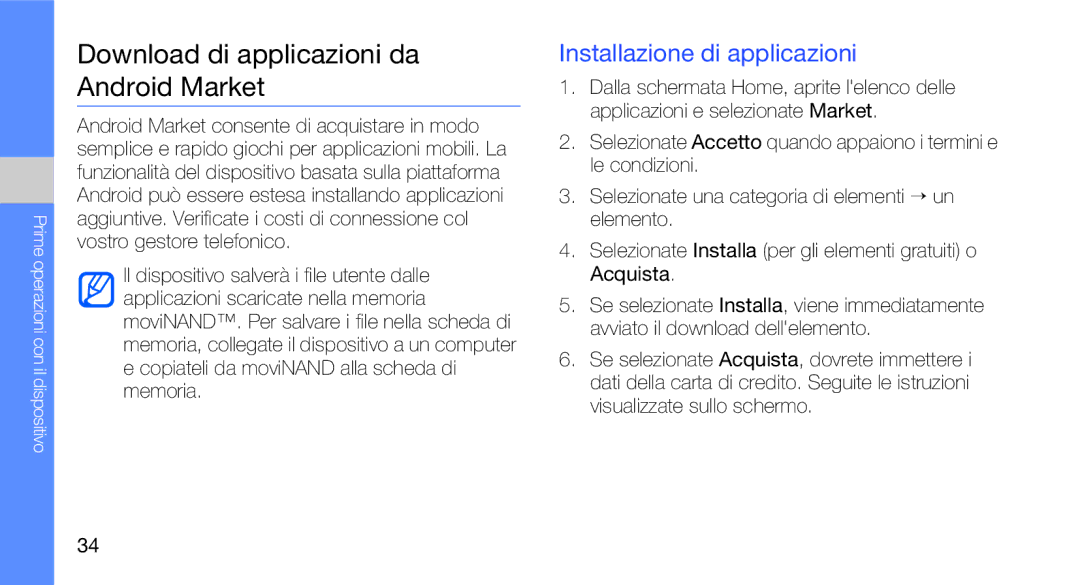 Samsung GT-I7500OKATIM, GT-I7500OKAOMN manual Download di applicazioni da Android Market, Installazione di applicazioni 