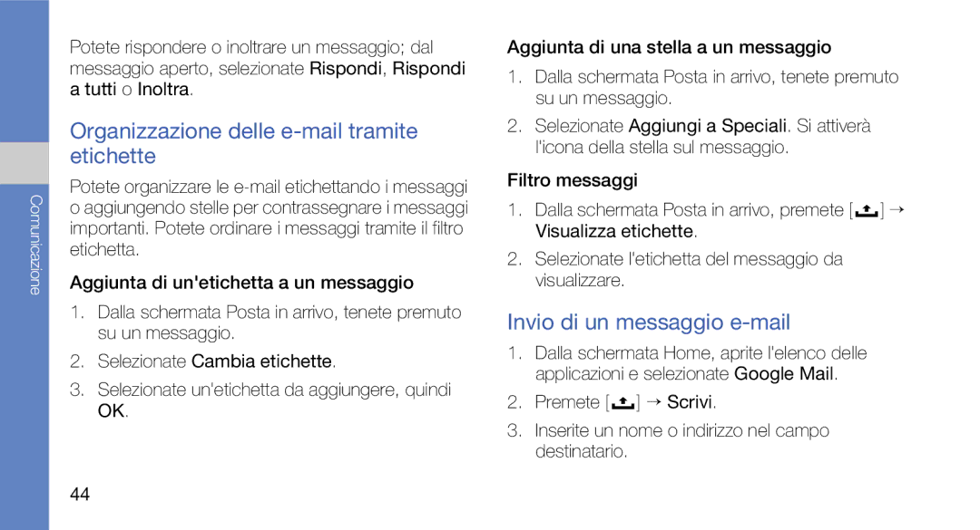 Samsung GT-I7500OKATIM, GT-I7500OKAOMN manual Organizzazione delle e-mail tramite etichette, Invio di un messaggio e-mail 