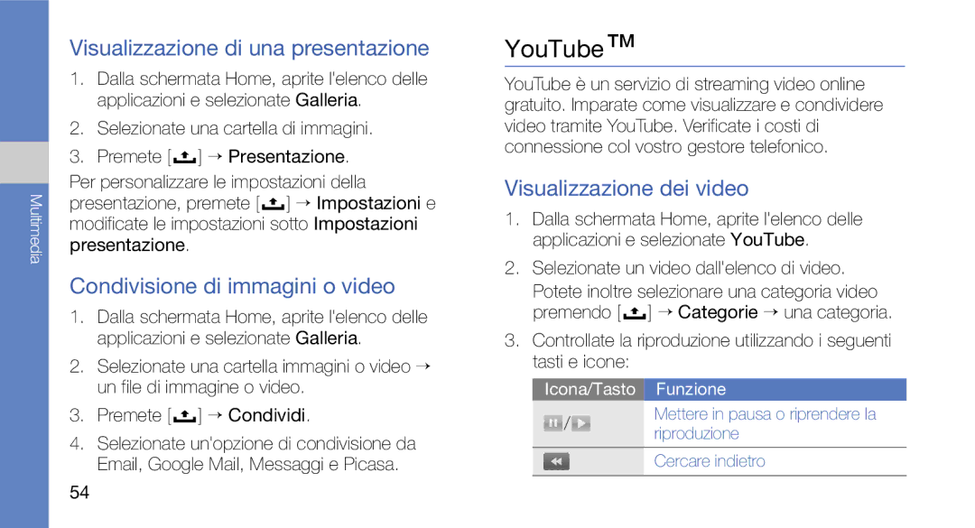 Samsung GT-I7500OKATIM, GT-I7500OKAOMN YouTube, Visualizzazione di una presentazione, Condivisione di immagini o video 