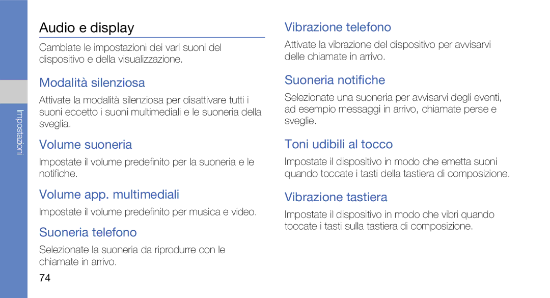 Samsung GT-I7500OKATIM, GT-I7500OKAOMN, GT-I7500OKAVDS, GT-I7500OKAWIN, GT-I7500OKAITV manual Audio e display 