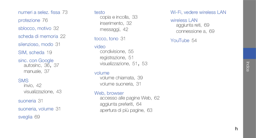 Samsung GT-I7500OKATIM Manuale SMS invio Visualizzazione, Copia e incolla, 33 inserimento, 32 messaggi, Connessione a 