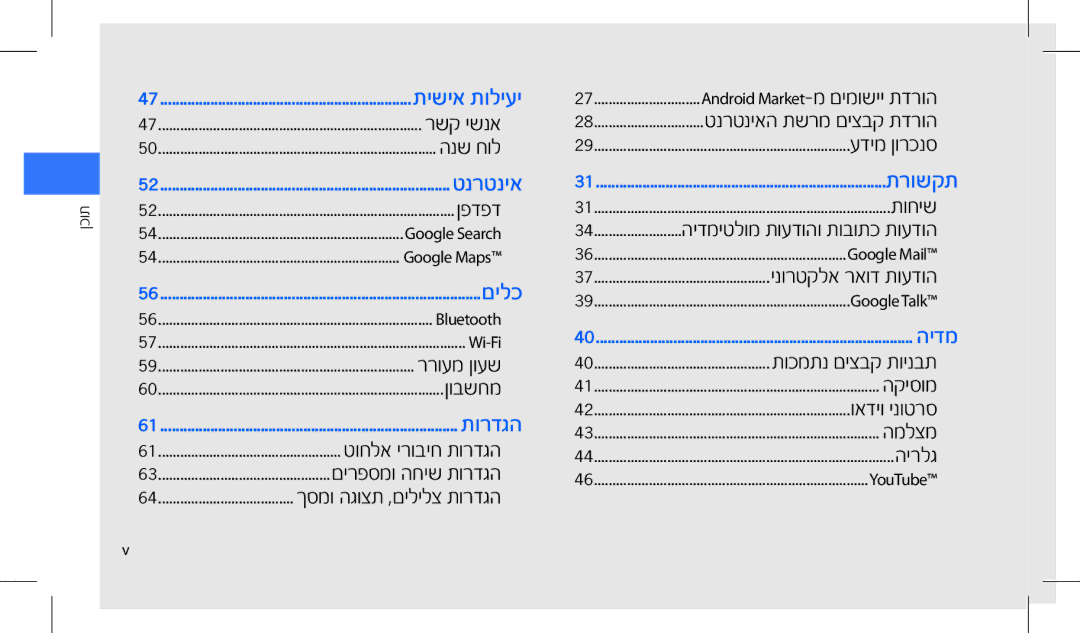 Samsung SWG-I7500OKCEL, GT-I7500OKAVIA, MUGI7500WSASTD, GT-I7500OKAPTR, SWG-I7500WSCEL, GT-I7500WSAPTR manual תישיא תוליעי 