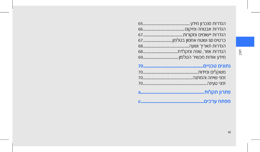 Samsung SWG-I7500WSPTR, GT-I7500OKAVIA, MUGI7500WSASTD, GT-I7500OKAPTR manual תדלקמו הפש ,רוזא תורדגה, ןופלטה רישכמ תודוא עדימ 