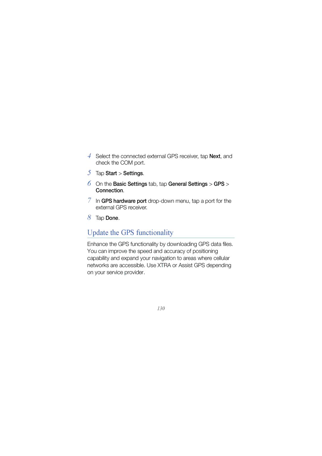 Samsung GT I8000 user manual Update the GPS functionality 