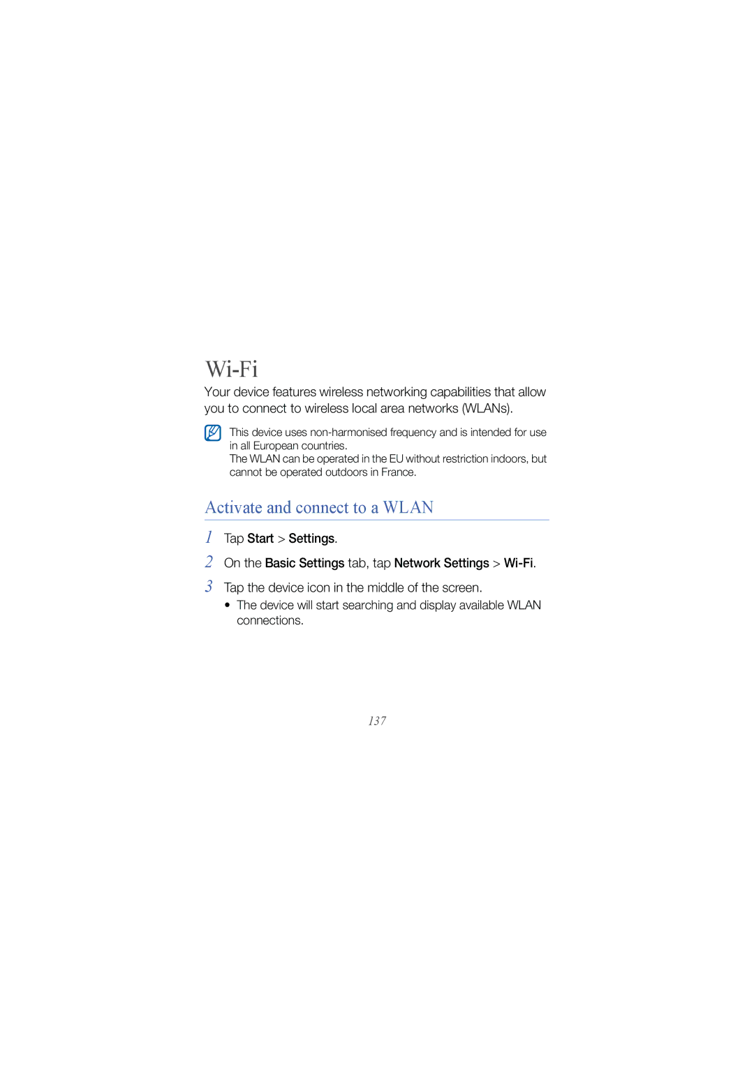 Samsung GT I8000 user manual Wi-Fi, Activate and connect to a Wlan 