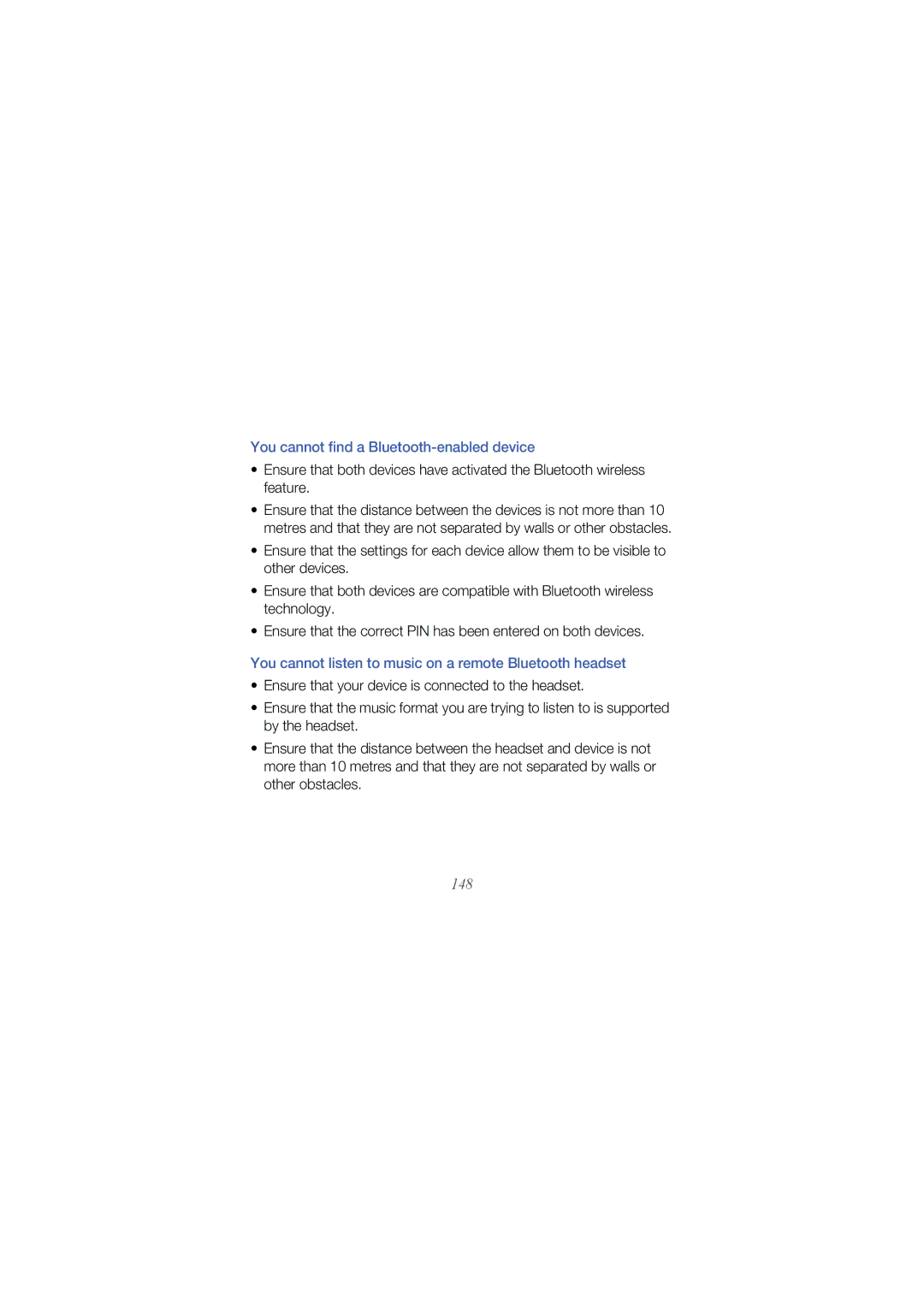 Samsung GT I8000 You cannot find a Bluetooth-enabled device, You cannot listen to music on a remote Bluetooth headset 