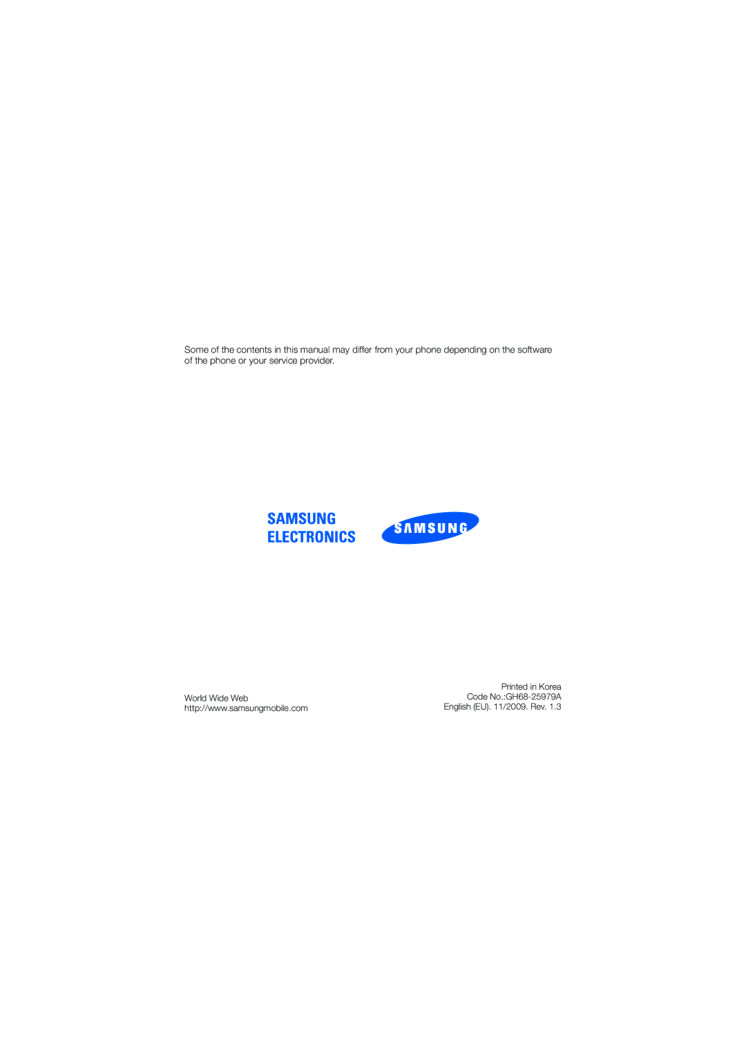 Samsung GT I8000 user manual World Wide Web Code No.GH68-25979A 