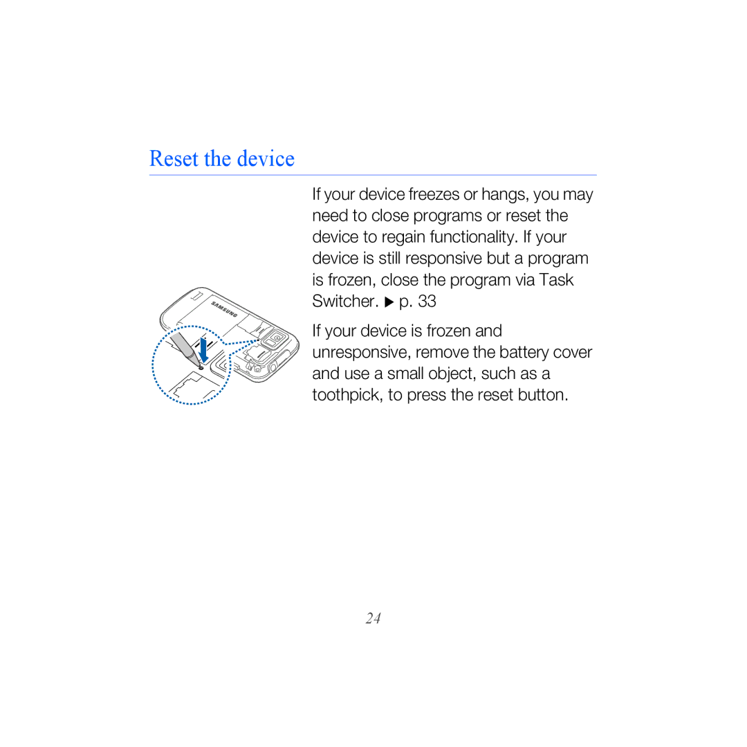 Samsung GT I8000 user manual Reset the device 