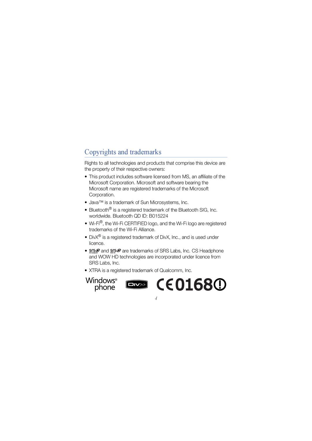 Samsung GT I8000 user manual Copyrights and trademarks 