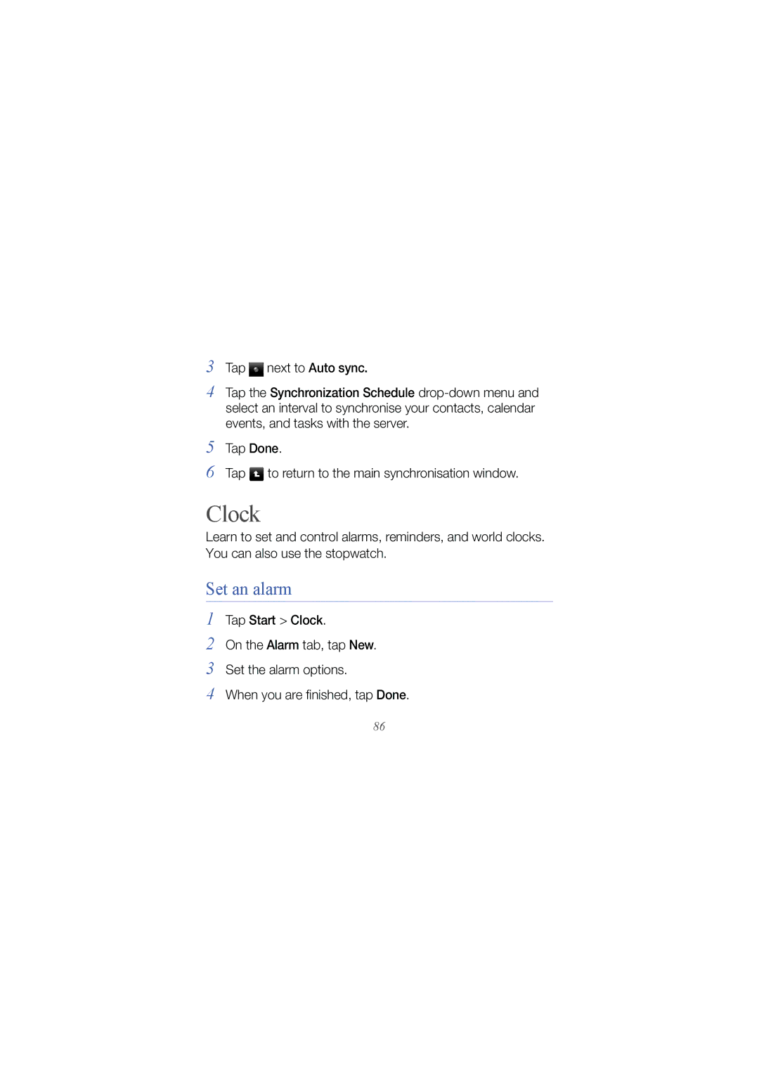 Samsung GT I8000 user manual Clock, Set an alarm 