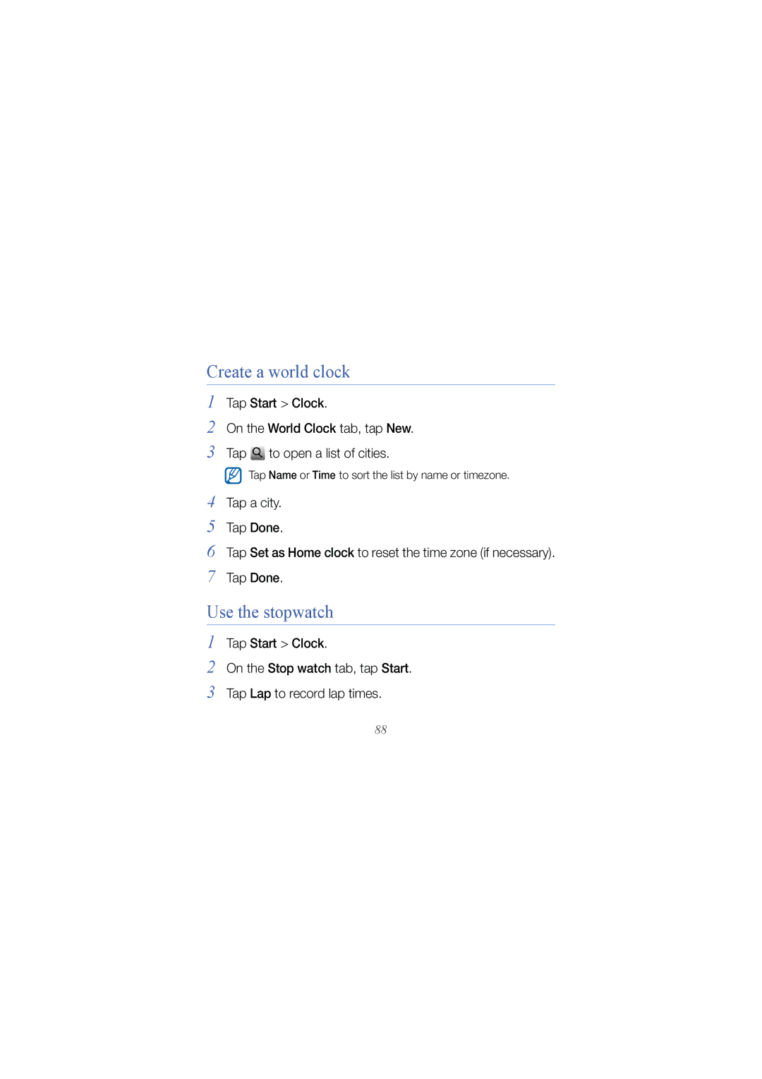 Samsung GT I8000 user manual Create a world clock, Use the stopwatch 
