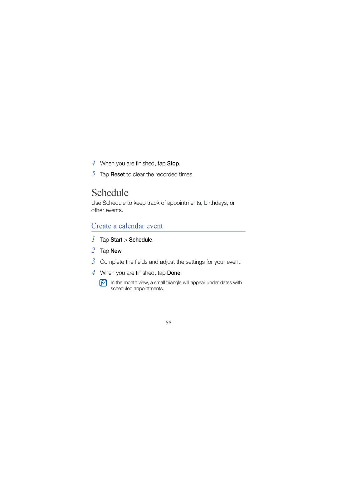 Samsung GT I8000 user manual Schedule, Create a calendar event 