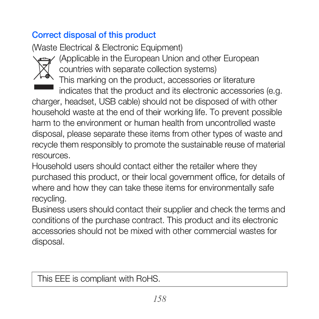 Samsung GT-I8000RREITV, GT-I8000DBBDBT, GT-I8000KKETUR, GT-I8000KKBTUR, GT-I8000KKADTM manual Correct disposal of this product 